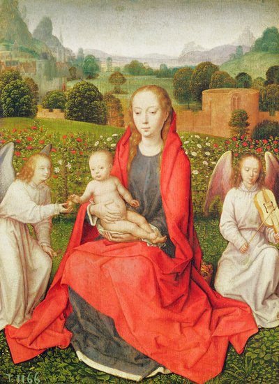 Maagd en Kind tussen twee engelen, ca. 1480s door Hans Memling